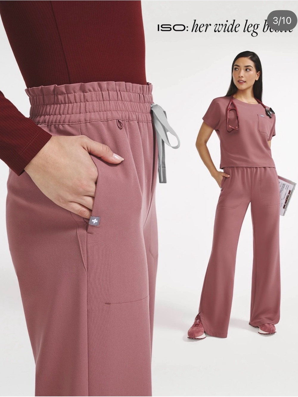 Figs Wide Leg Scrub Pants in Dusty Rose